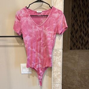 Pink Tie-Dye V-Neck Bodysuit